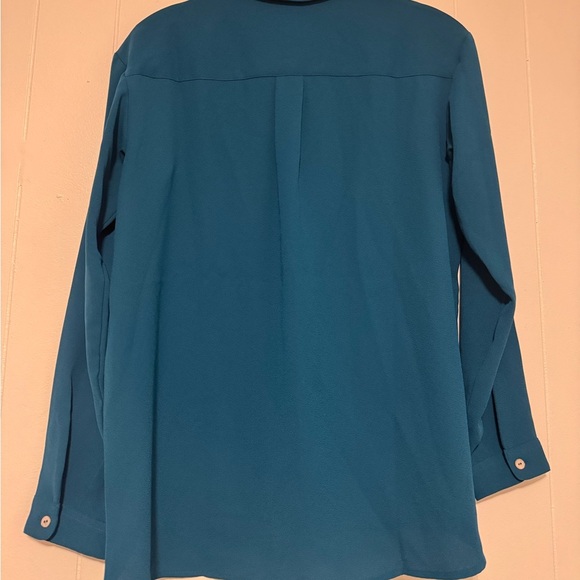 J Jill Polyester Emerald Green Long sleeve button up pleat back top Size Small - Picture 3 of 10